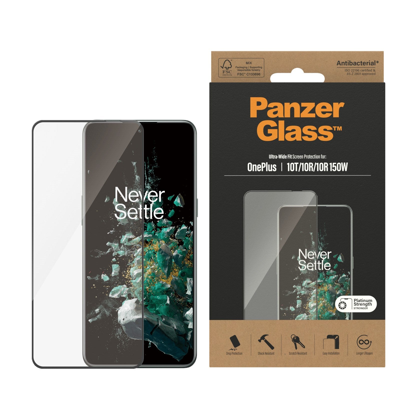 PanzerGlass® Dislayschutz OnePlus 10T | 10R | 10R | 150W | Ultra-Wide Fit | Schwartz